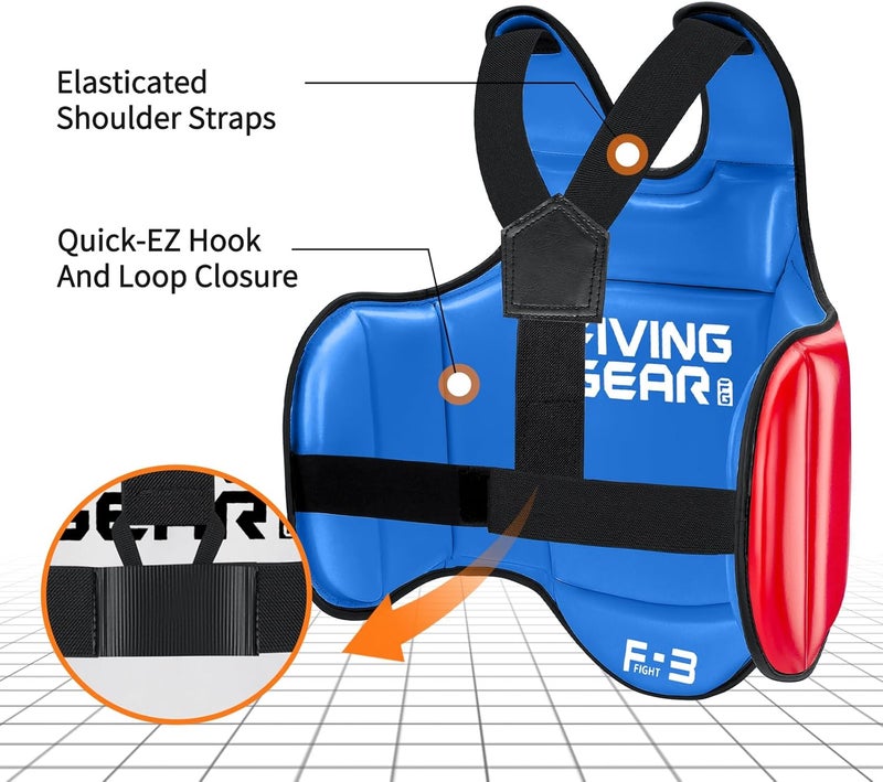 FIVING Boxing Body Protector Reversible, MMA Muay Thai Chest Guard, Sparring Training Heavy Punching Shield, Martial Arts Upper Belly Protection Pad, Taekwondo Vest - Image 4